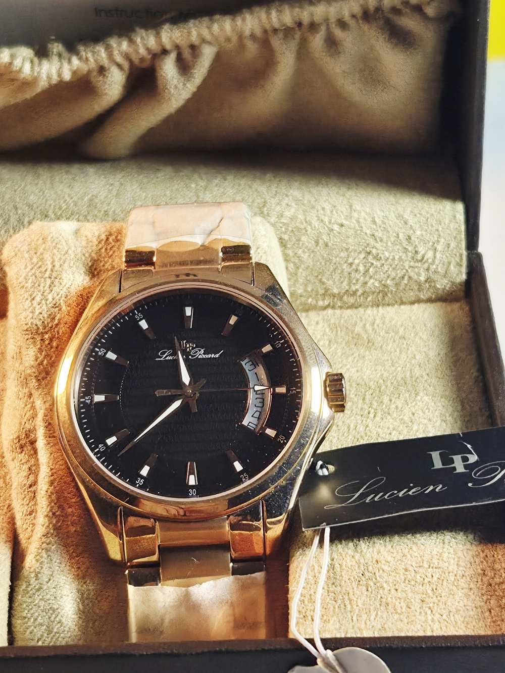 BRAND NEW IN THE BOX. Lucien Piccard Men’s Rose Gold Watch with Black Dial